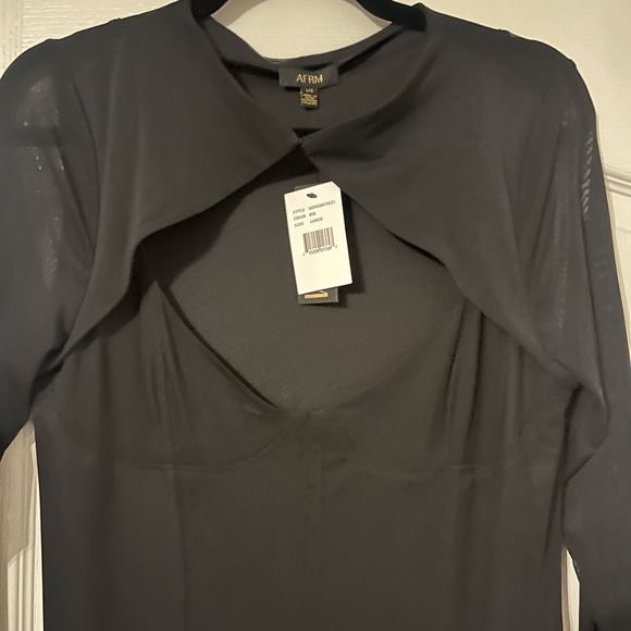 Women’s black midi dress with mesh sleeve detail - Picture 2 of 3